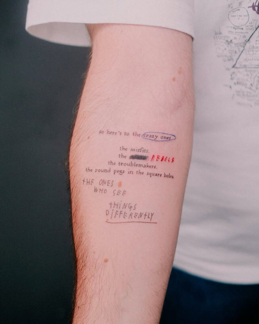 Inspirational handwritten quote tattoo on arm Tattoo Design