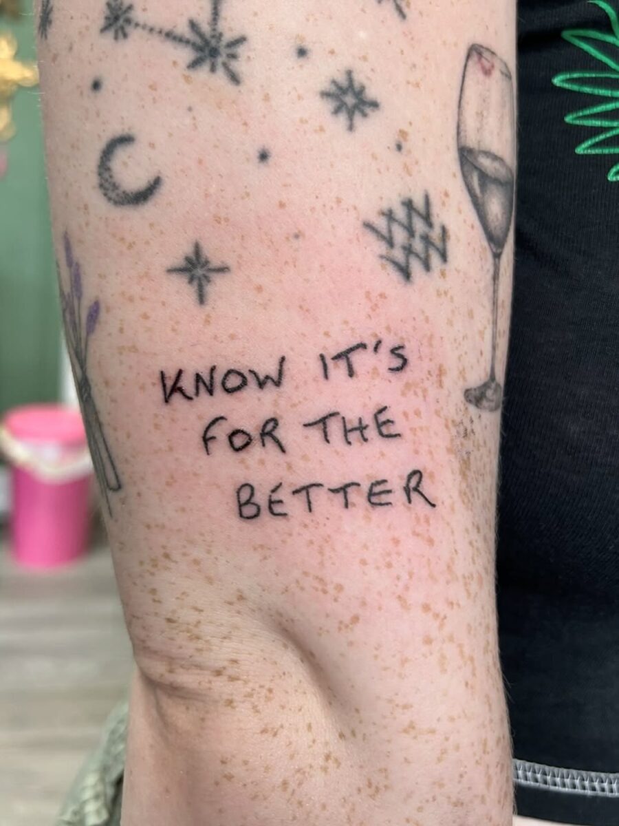 Minimalistic tattoo with an uplifting message Tattoo Design