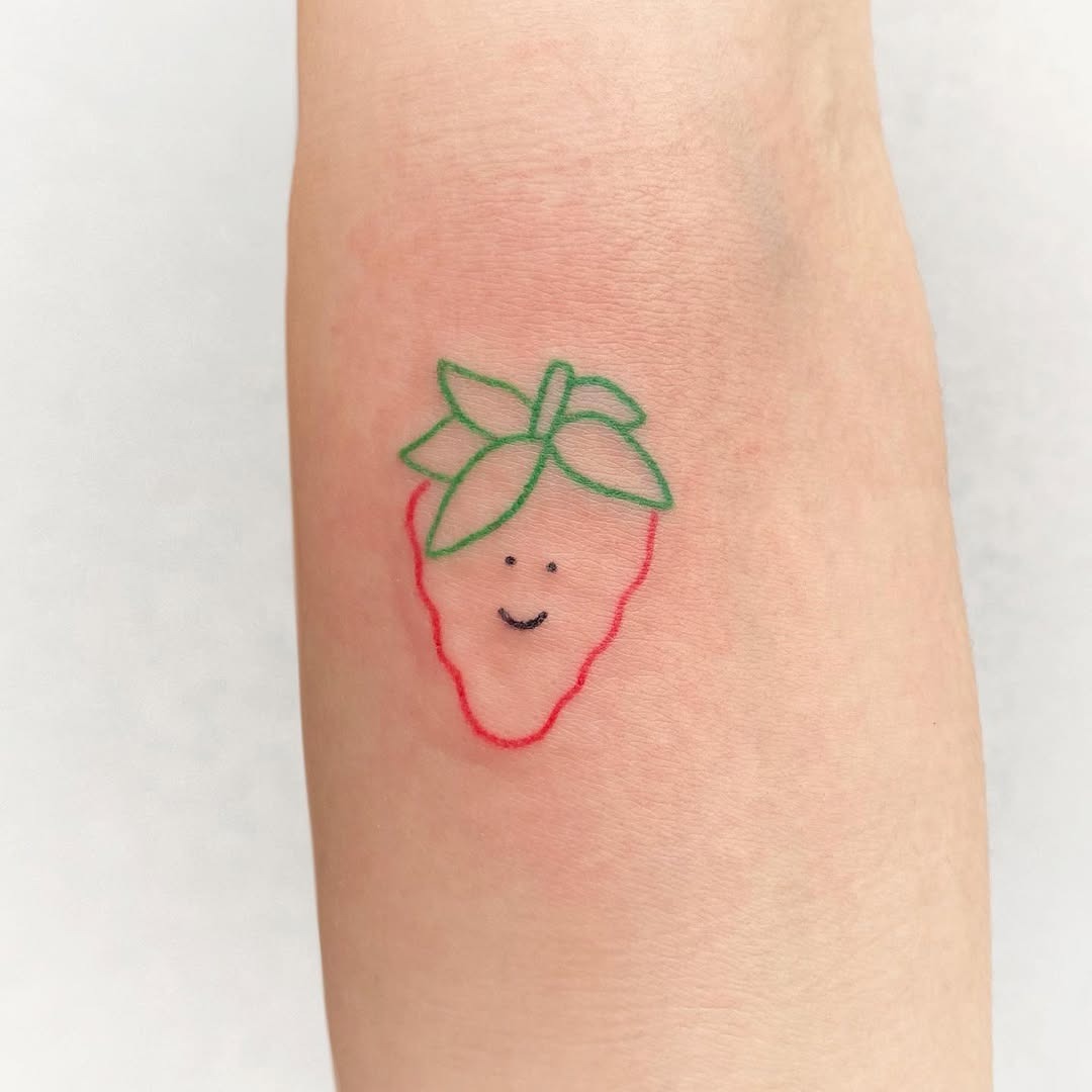 Adorable happy strawberry tattoo design Tattoo Design
