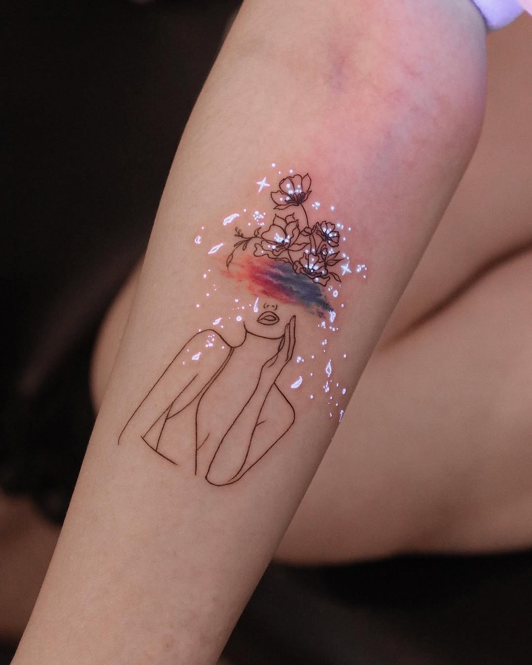 Minimalist tattoo with floral dreamscape Tattoo Design