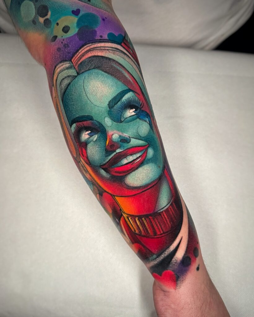 Abstract Neo-Traditional Harley Quinn Tattoo Tattoo Design