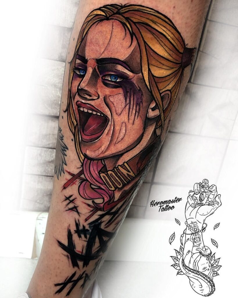 Colorful Neo-Traditional Harley Quinn Tattoo Tattoo Design