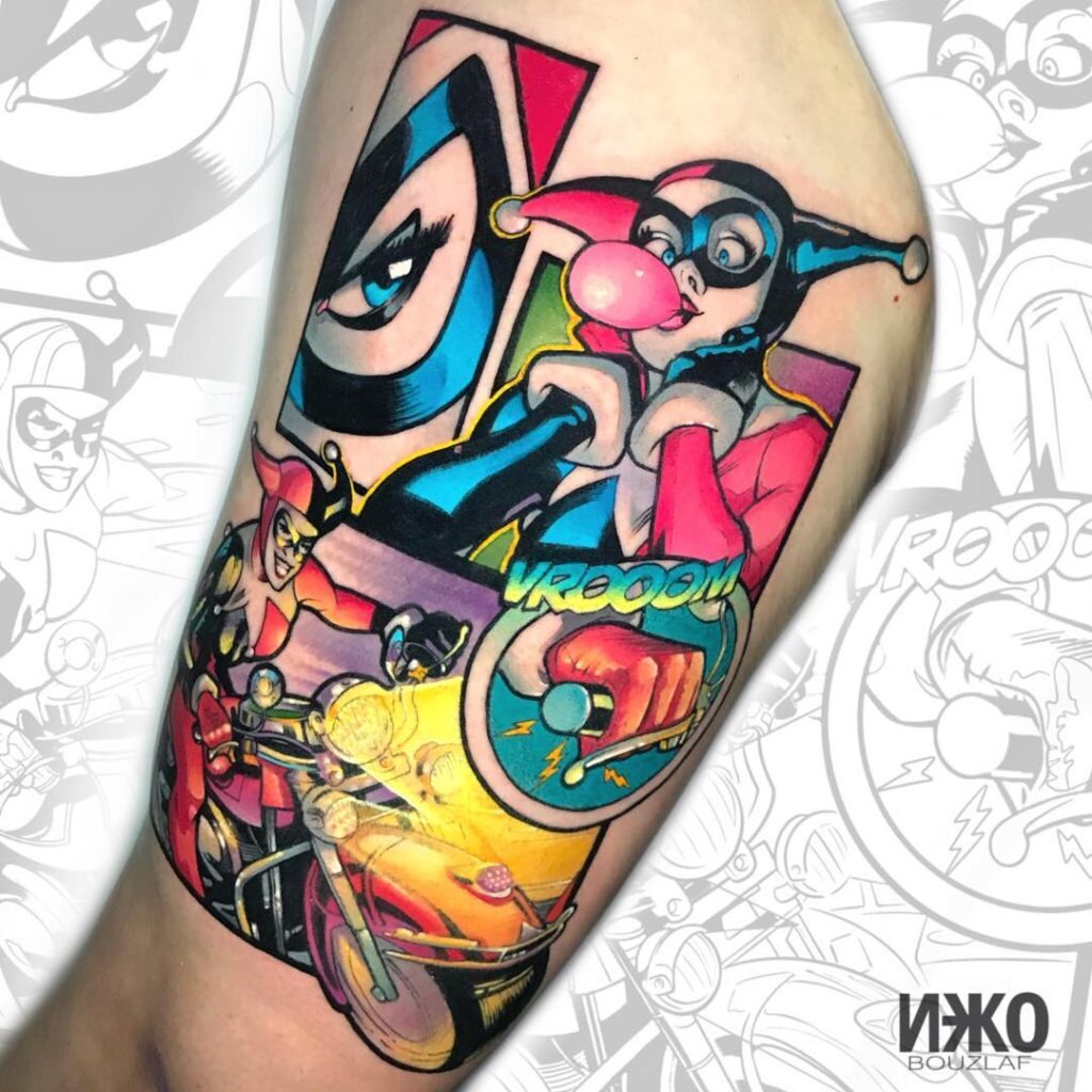 Comic Book Style Harley Quinn Tattoo Tattoo Design