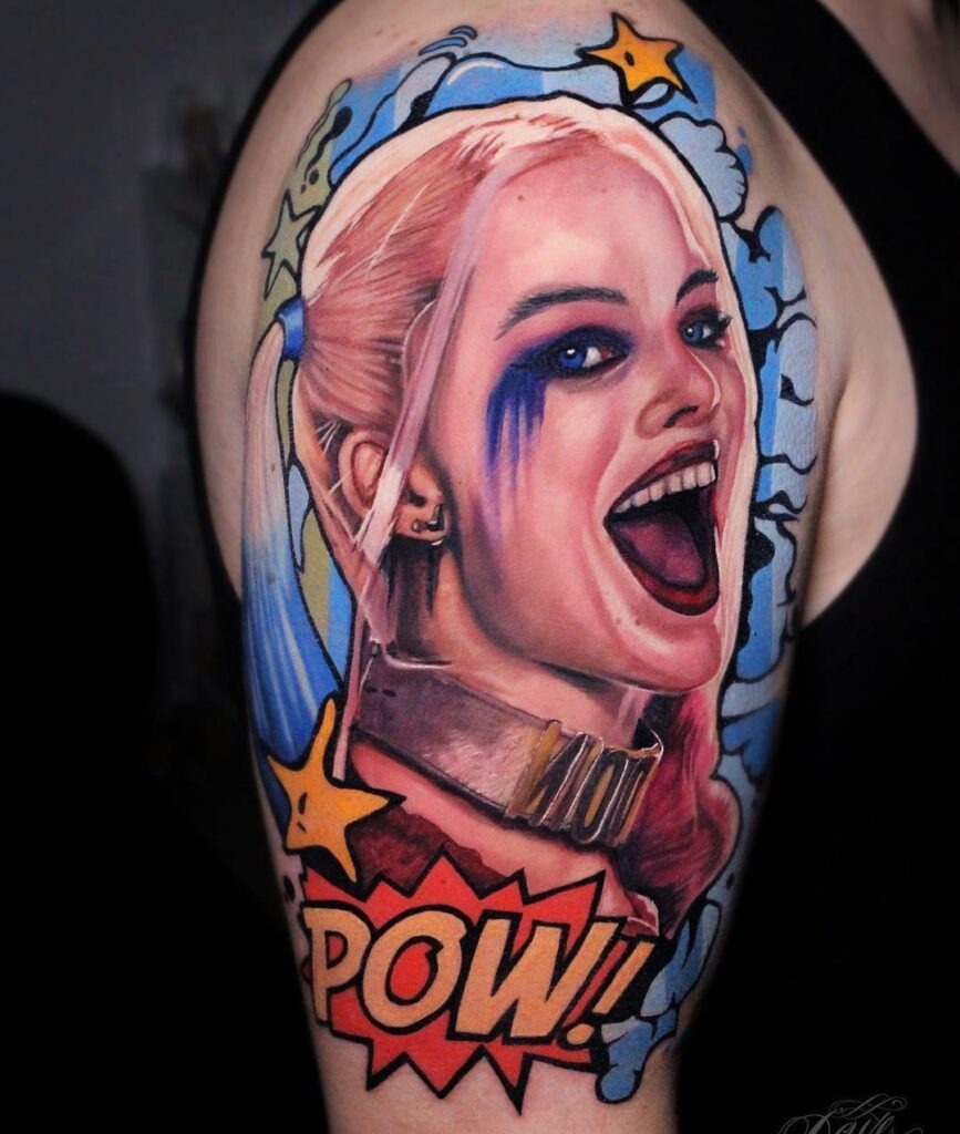 Comic-Inspired Harley Quinn Portrait Tattoo Tattoo Design