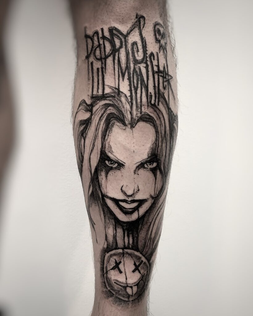 Dark Sketch-Style Harley Quinn Tattoo Tattoo Design
