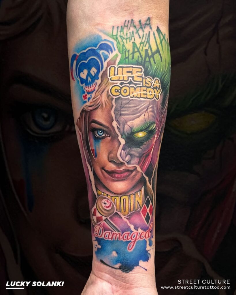 Harley Quinn and Joker Split Face Tattoo Tattoo Design