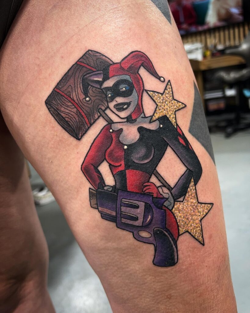 Harley Quinn with Mallet and Revolver Tattoo Tattoo Design