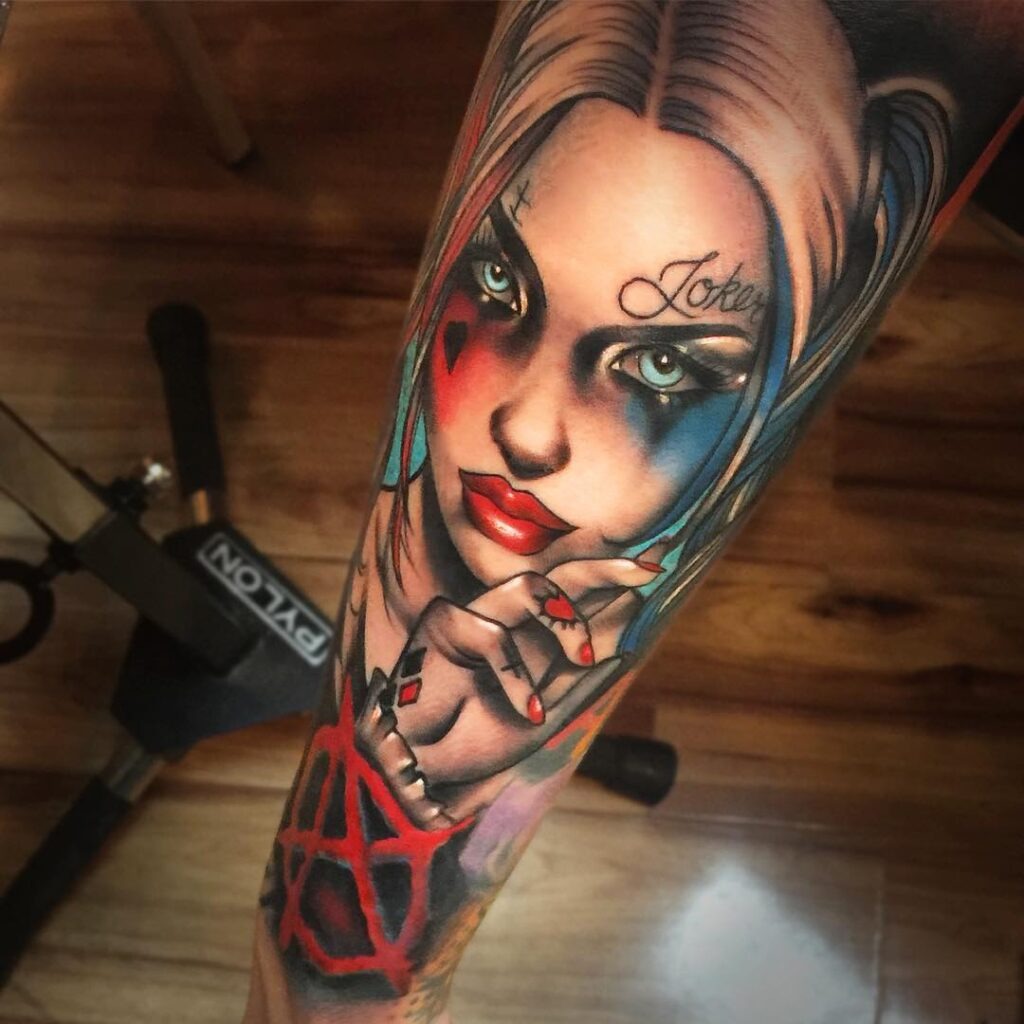 Intense Harley Quinn Portrait Tattoo Tattoo Design