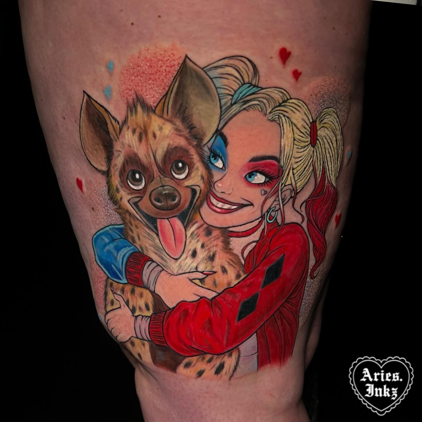 Playful Harley Quinn with Hyena Tattoo Tattoo Design