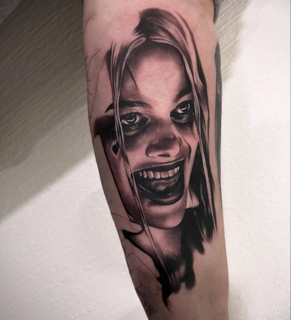 Sinister Harley Quinn Black and Grey Tattoo Tattoo Design