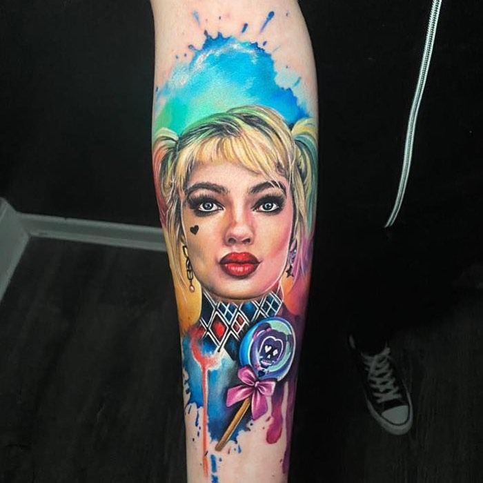 Vibrant Harley Quinn Portrait Tattoo Tattoo Design