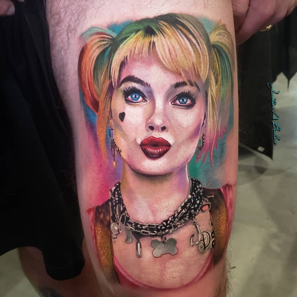 Vibrant Harley Quinn Realism Tattoo Tattoo Design