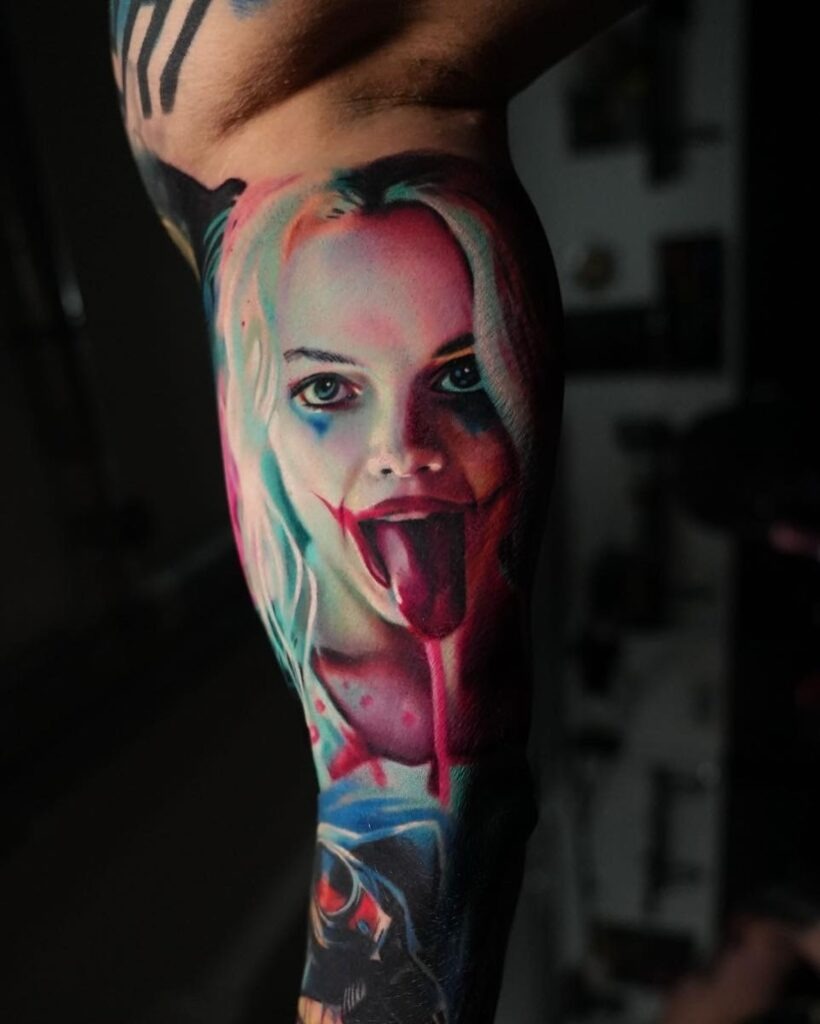 Wild Harley Quinn Tongue-Out Tattoo Tattoo Design