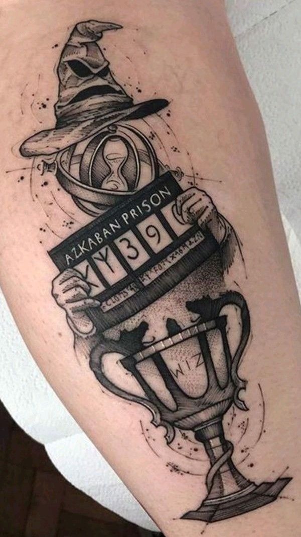 Azkaban, Sorting Hat, and Trophy Tattoo Tattoo Design