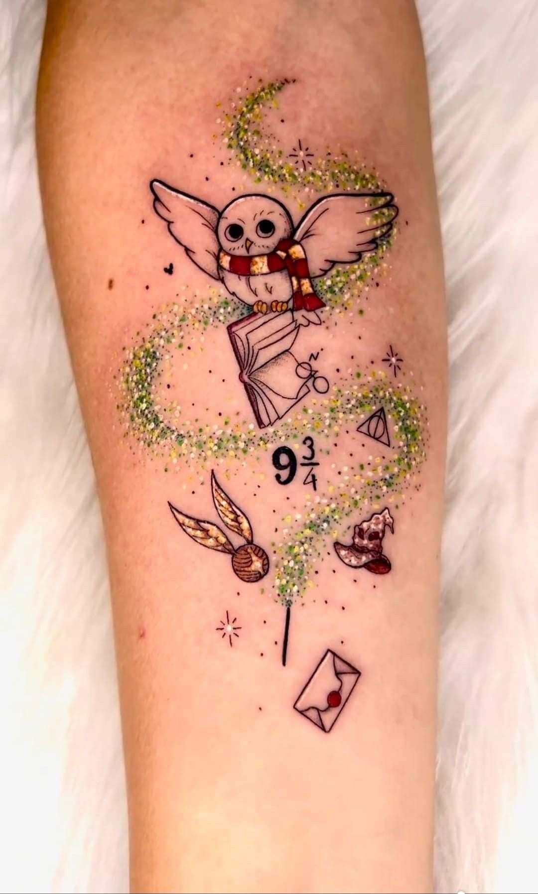 Cute Hedwig and Magical Sparkle Tattoo Tattoo Design