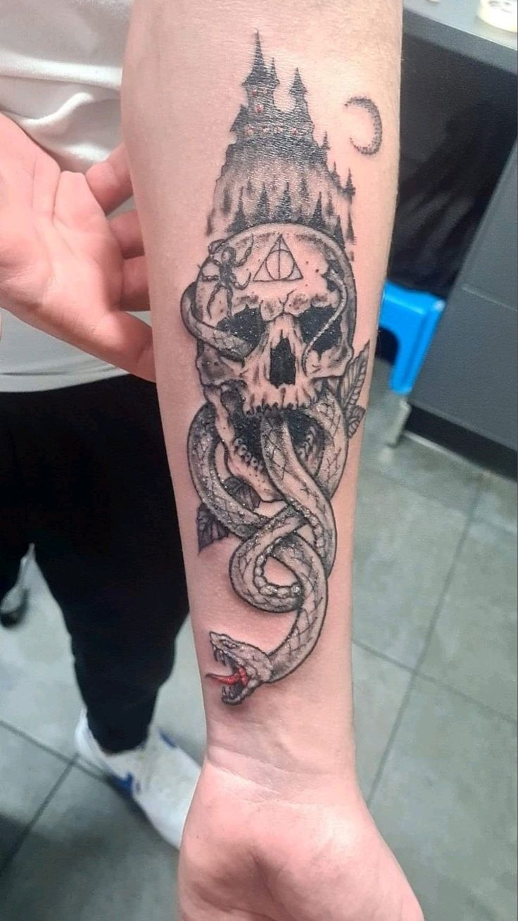 Dark Wizard Skull and Serpent Tattoo Tattoo Design