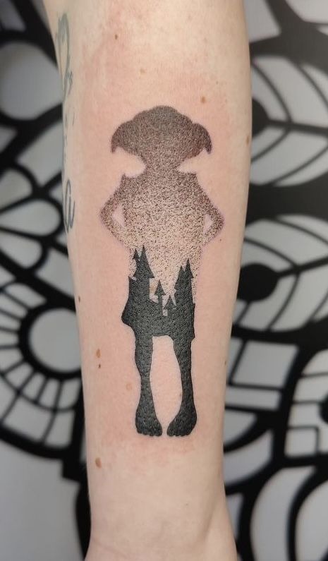 Dobby Silhouette and Hogwarts Tattoo Tattoo Design