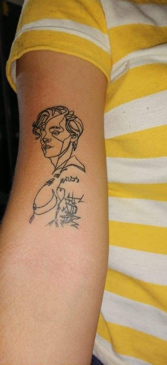 Abstract Harry Portrait with Sketchbook Energy, a tattoo design rendered in sketch-style for the chest.