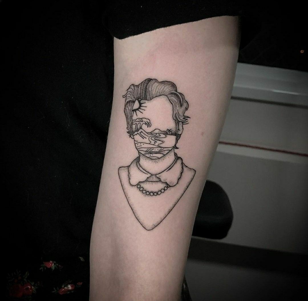 Fine Line Portrait with Dreamscape Details, a tattoo design rendered in fine-line.