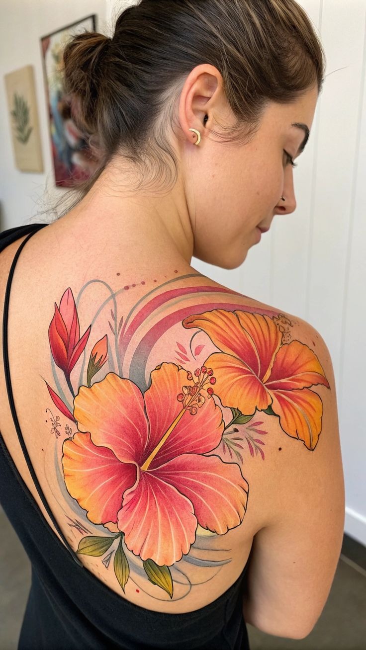 Large Hibiscus Back Tattoo Tattoo Design