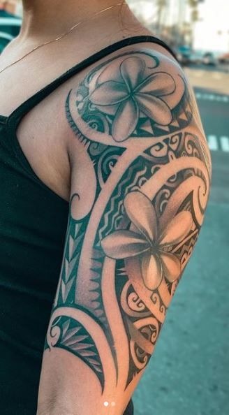 Polynesian Floral Upper Arm Tattoo Tattoo Design