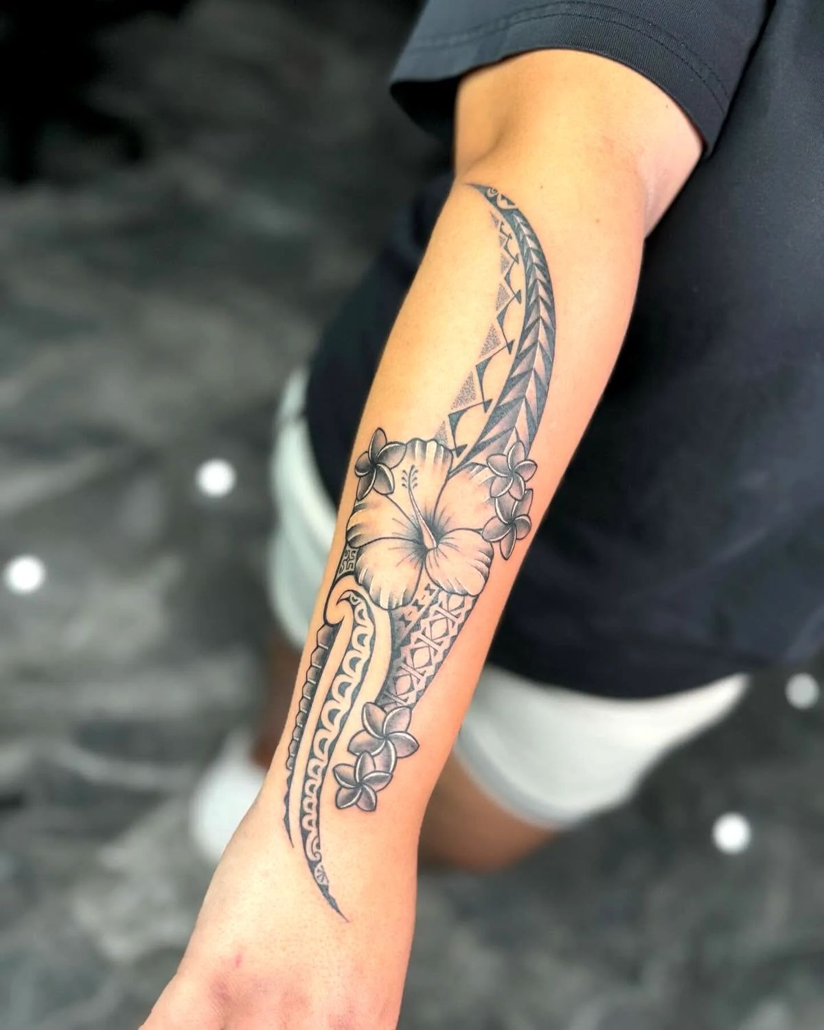 Polynesian Hibiscus Forearm Design Tattoo Design