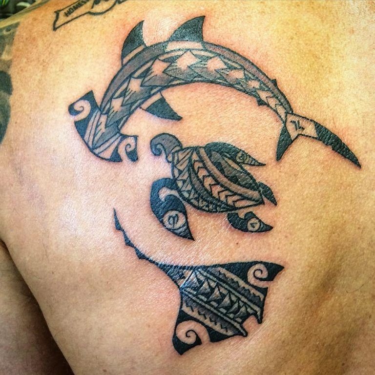 Shark and Sea Life Tribal Tattoo Tattoo Design