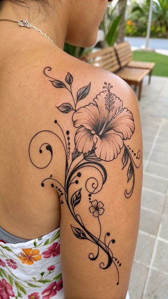 Tropical Wave and Hibiscus Leg Tattoo Tattoo Design