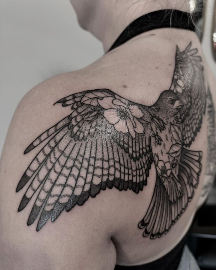 Dotwork Halo Hawk Shoulder Tattoo Tattoo Design
