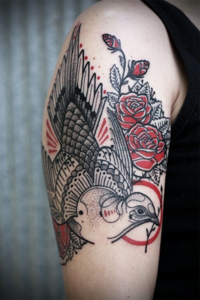 Hunting Hawk Thigh Tattoo With Prey Tattoo Design