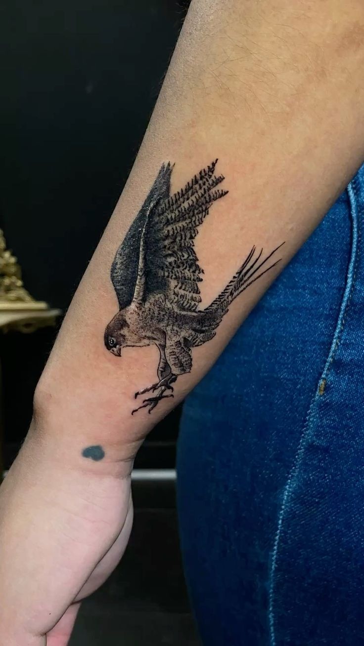 Tiny Flying Hawk Wrist Tattoo Tattoo Design