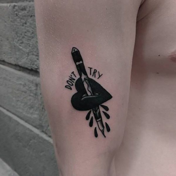 “DON’T TRY” Stabbed Through the Heart Tattoo Design Tattoo Design