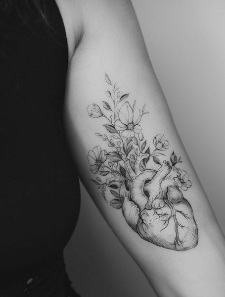 Floral Human Heart Tattoo for the Ones Who Love Flowers Tattoo Design