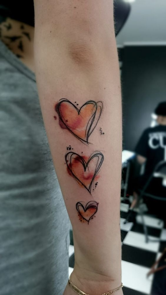 Golden-Orange Heart Tattoo Trio for the Clumsy Hearts Tattoo Design