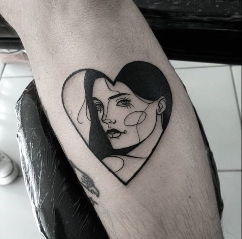 Intensely Bold Heart Tattoo with Harlequin Woman Tattoo Design