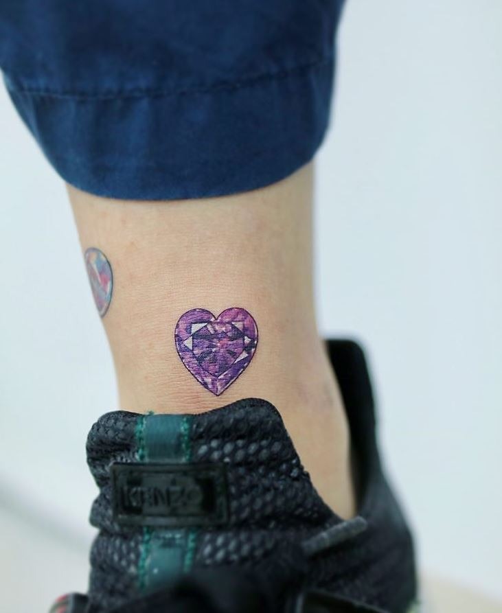 Miniature Purple Crystal Heart Tattoo for the Glam Lovers Tattoo Design