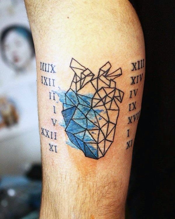 Puzzled Blueish Roman Realistic Heart Tattoo for the Mathematics Lover Tattoo Design
