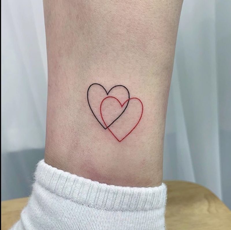 Simple Double Black-Red Heart Tattoo for Minimalists Tattoo Design