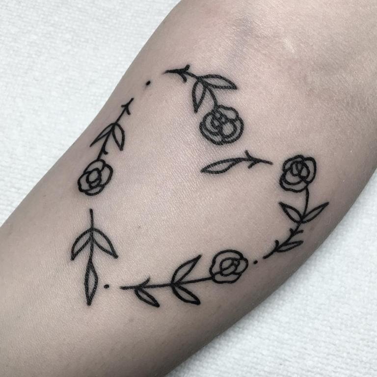 Simple Monochromic Rose Outline Heart Tattoo for Simple Floral Lovers Tattoo Design
