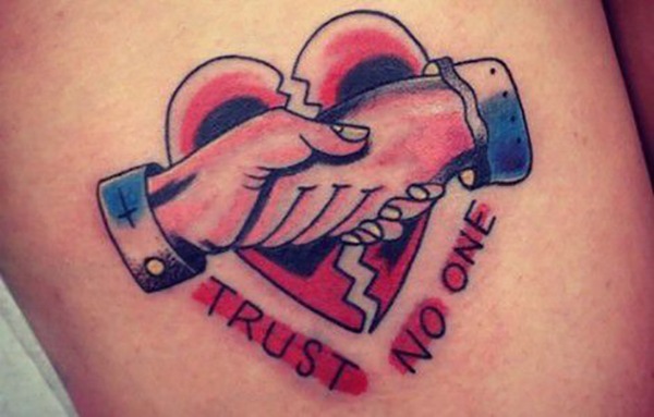 Trust No One Heart Tattoo for the Broken-Hearted Souls Tattoo Design