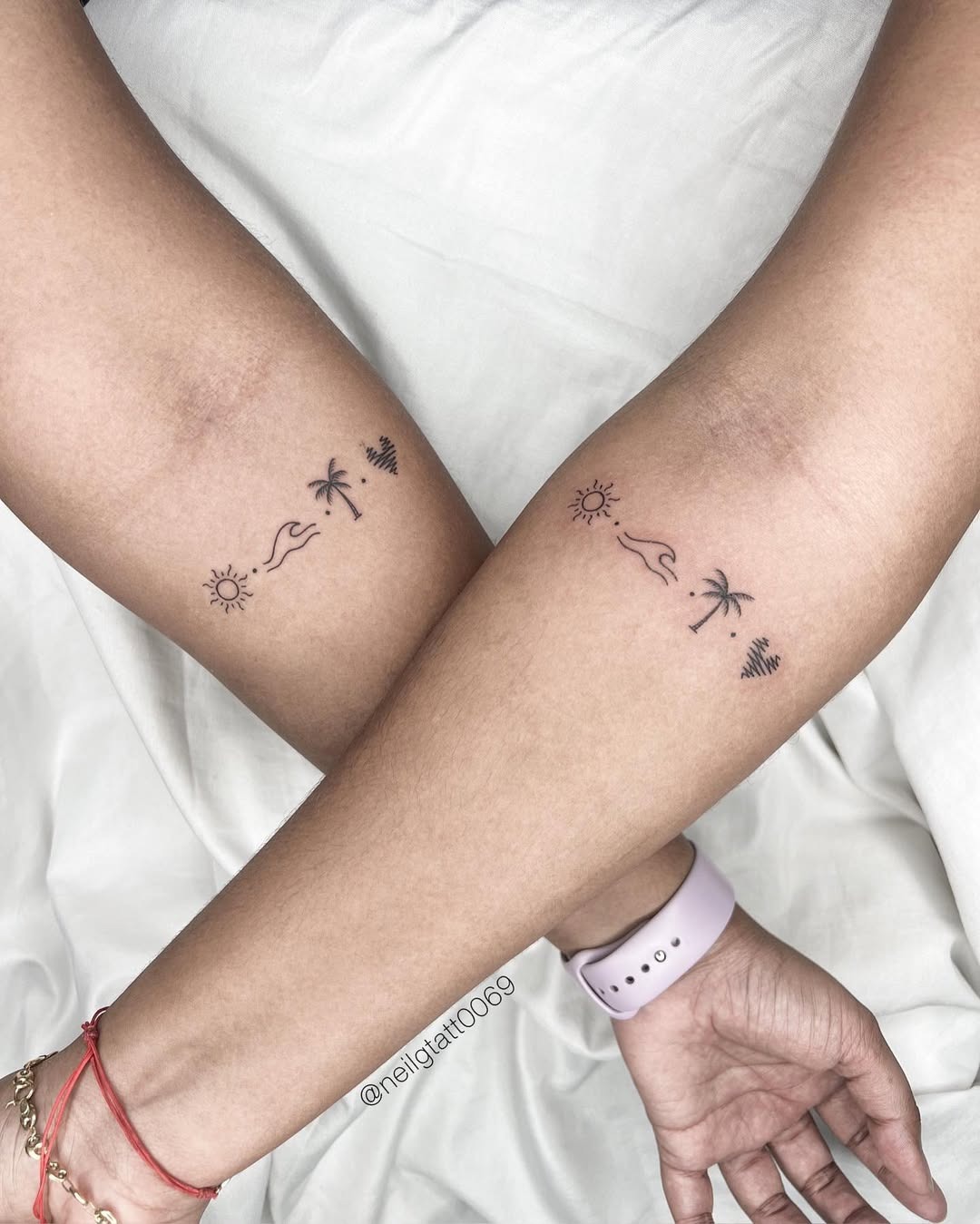 Delicate sister tattoos symbolizing global connection Tattoo Design