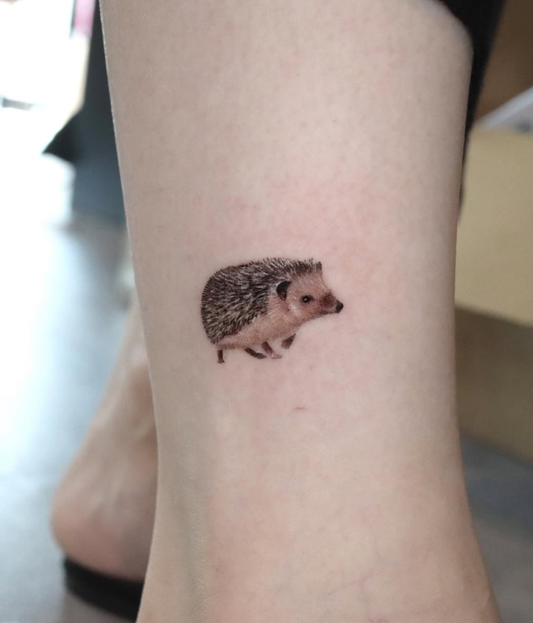 Charming hedgehog tattoo on the ankle Tattoo Design