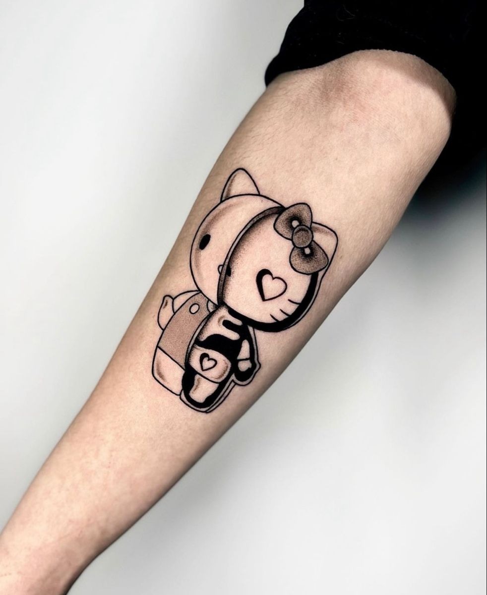 Black Ink Hooded Hello Kitty Tattoo Tattoo Design