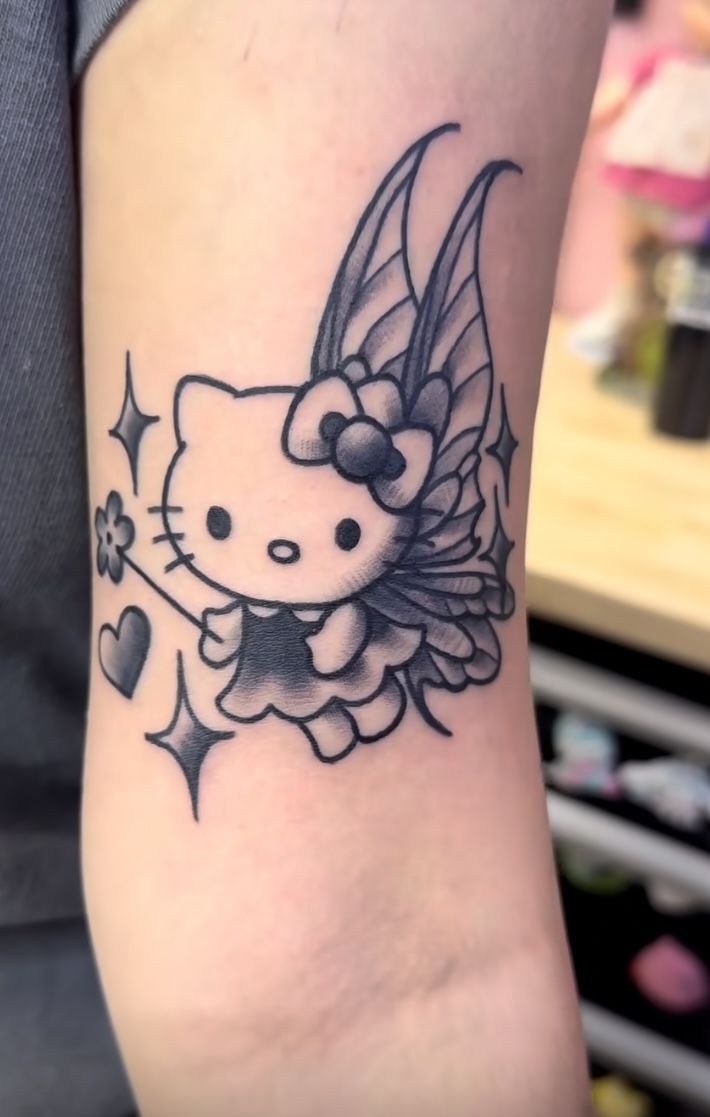 Blackwork Fairy Hello Kitty Tattoo Tattoo Design