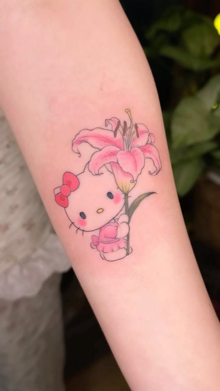 Hello Kitty With Pink Lily Tattoo Tattoo Design