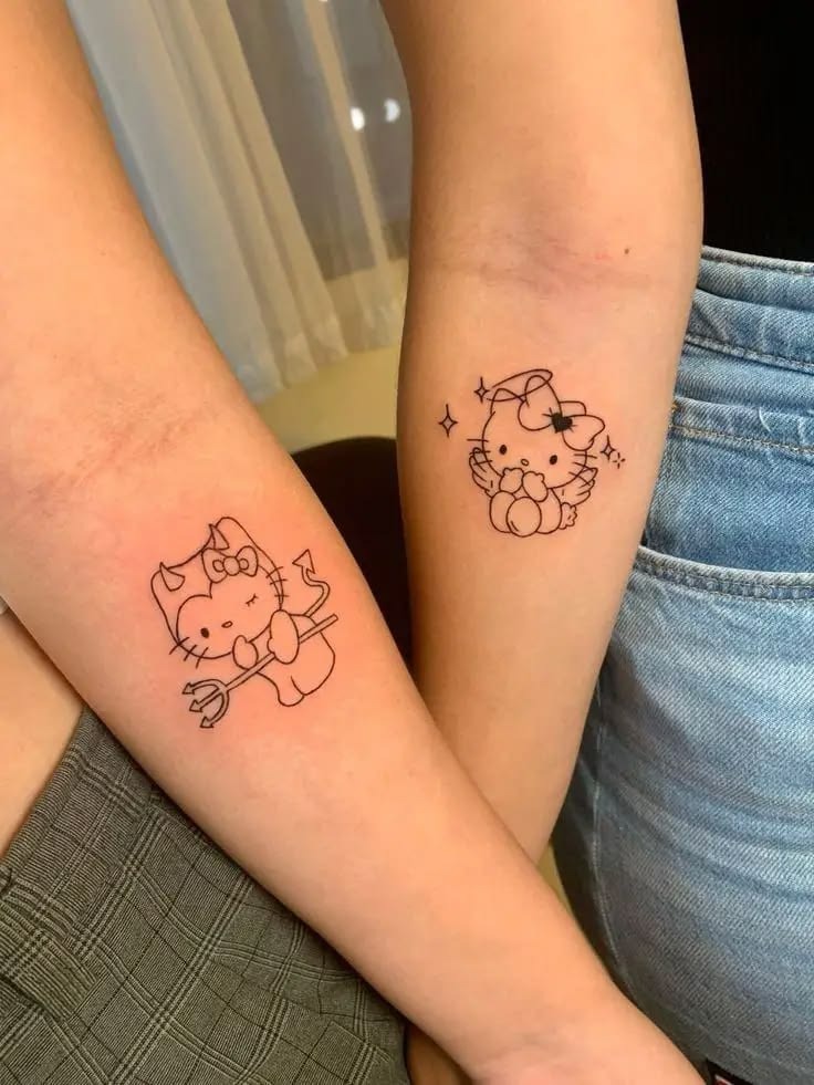 Matching Devil and Angel Hello Kitty Tattoos Tattoo Design