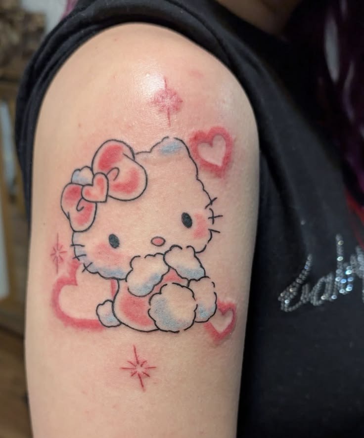 Soft Pastel Hello Kitty With Hearts Tattoo Tattoo Design