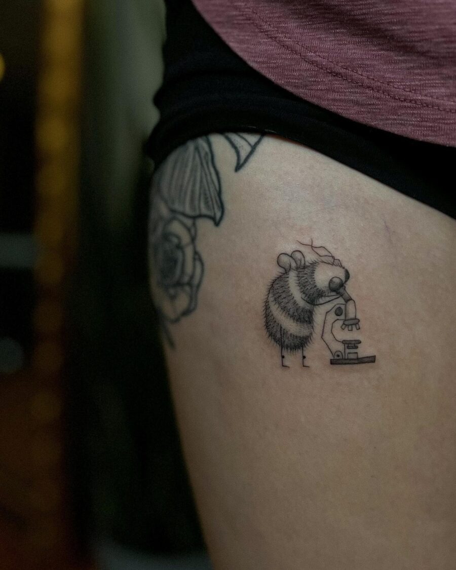 A quirky tattoo featuring a bee scientist Tattoo Design