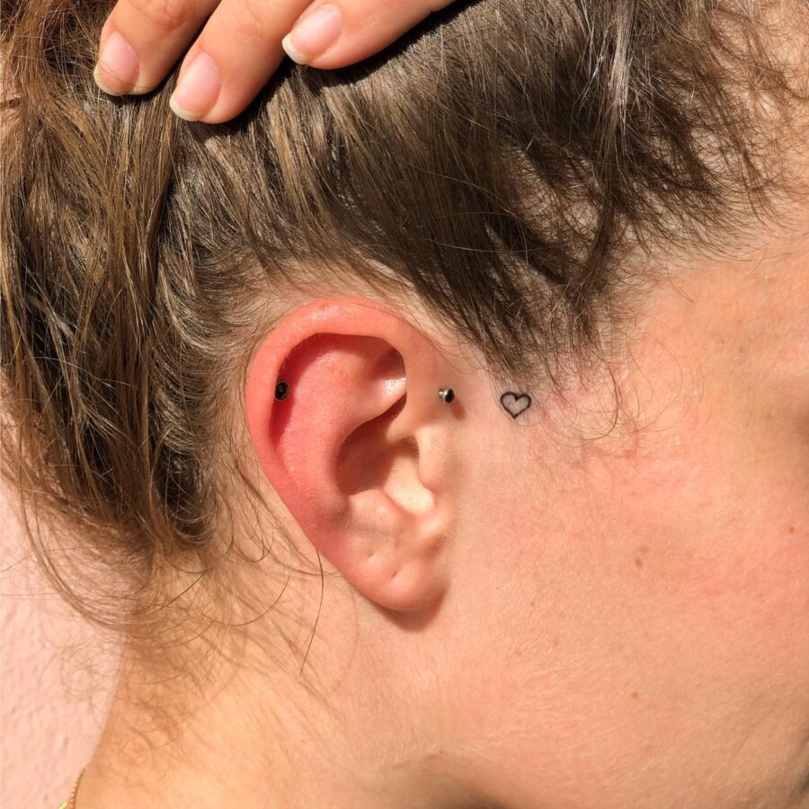 Charming Heart Tattoo Behind the Ear Tattoo Design
