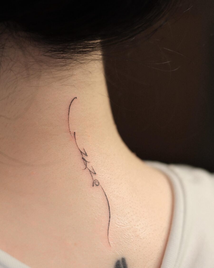 Elegant fine line tattoo on the neck Tattoo Design